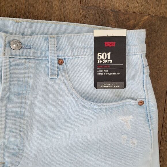 Levi's 501 Denim Shorts High Rise Button Fly Luxor 32 NEW - Picture 2 of 9